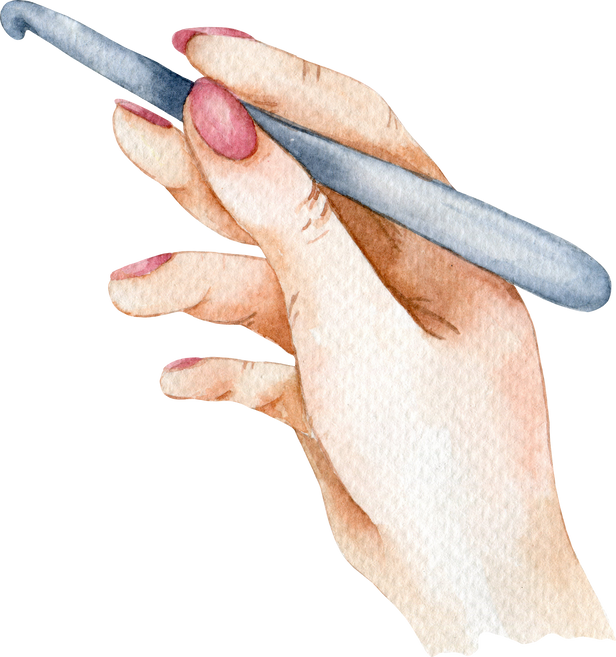 Woman Hand Holding Crochet Hook Watercolor Illustration